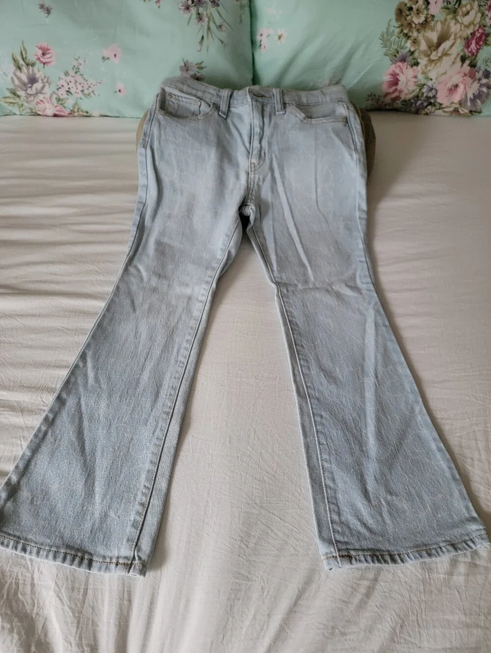 Girls High Waisted Flare Leg Jeans Floral